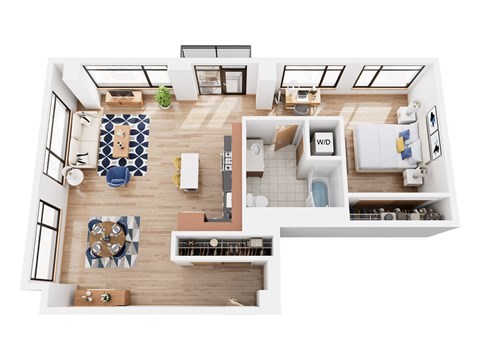 Floor plan for 1 bed, 1 bath, 1011 sqft